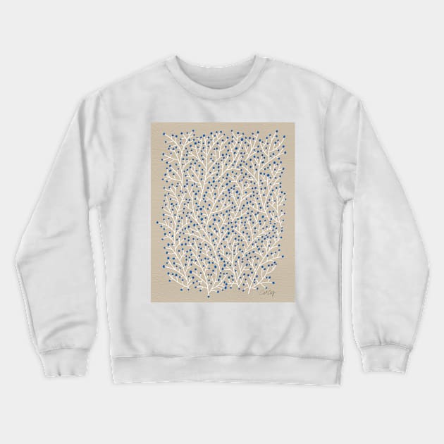 Berry Branches - Blue Tan Crewneck Sweatshirt by CatCoq